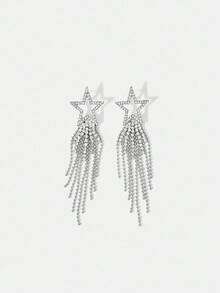 SHEIN BAE 时尚优雅的镂空星形流苏耳环 - 銀色 - 查看 1