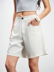 Lumivelle Shorts amples à rayures décontractés avec poches pour femmes, vêtements pour l'université - Nude - Voir 4