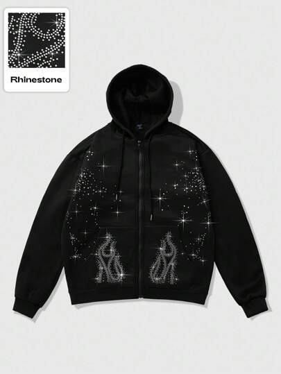 Street Life Men's Rhinestone Embellished Sweatshirt, Suitable For Everyday Wear In Autumn/Winter