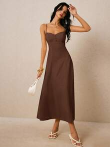 Poéselle Váy không tay màu trơn thanh lịch cho nữ, mùa hè - màu nâu - Xem 3