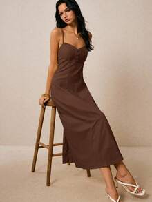 Poéselle Váy không tay màu trơn thanh lịch cho nữ, mùa hè - màu nâu - Xem 6