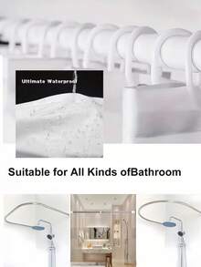 SHEIN 防水涤纶浴帘，抽象植物印花，含 12 个挂钩，顶部带索环，可机洗，编织面料，花卉和圆点图案设计，适合标准浴缸 - 彩色 - 查看 2