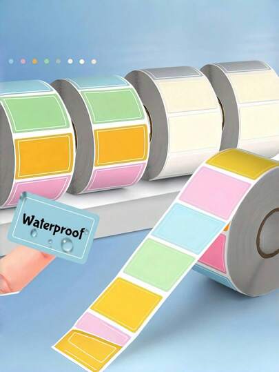 SHEIN 1 卷 500 张彩色标签贴纸 - 现代简约防水标签，适用于家庭整理、厨房罐子、办公文件和返校用品，自粘且易于剥离，鲜艳的颜色，便于更好地分类