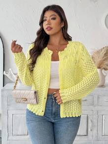 EMERY ROSE Áo len cardigan dệt kim khoét lỗ cỡ lớn mới cho nữ, nhẹ cho mùa xuân, mùa hè, đầu mùa thu - Màu vàng - Xem 5