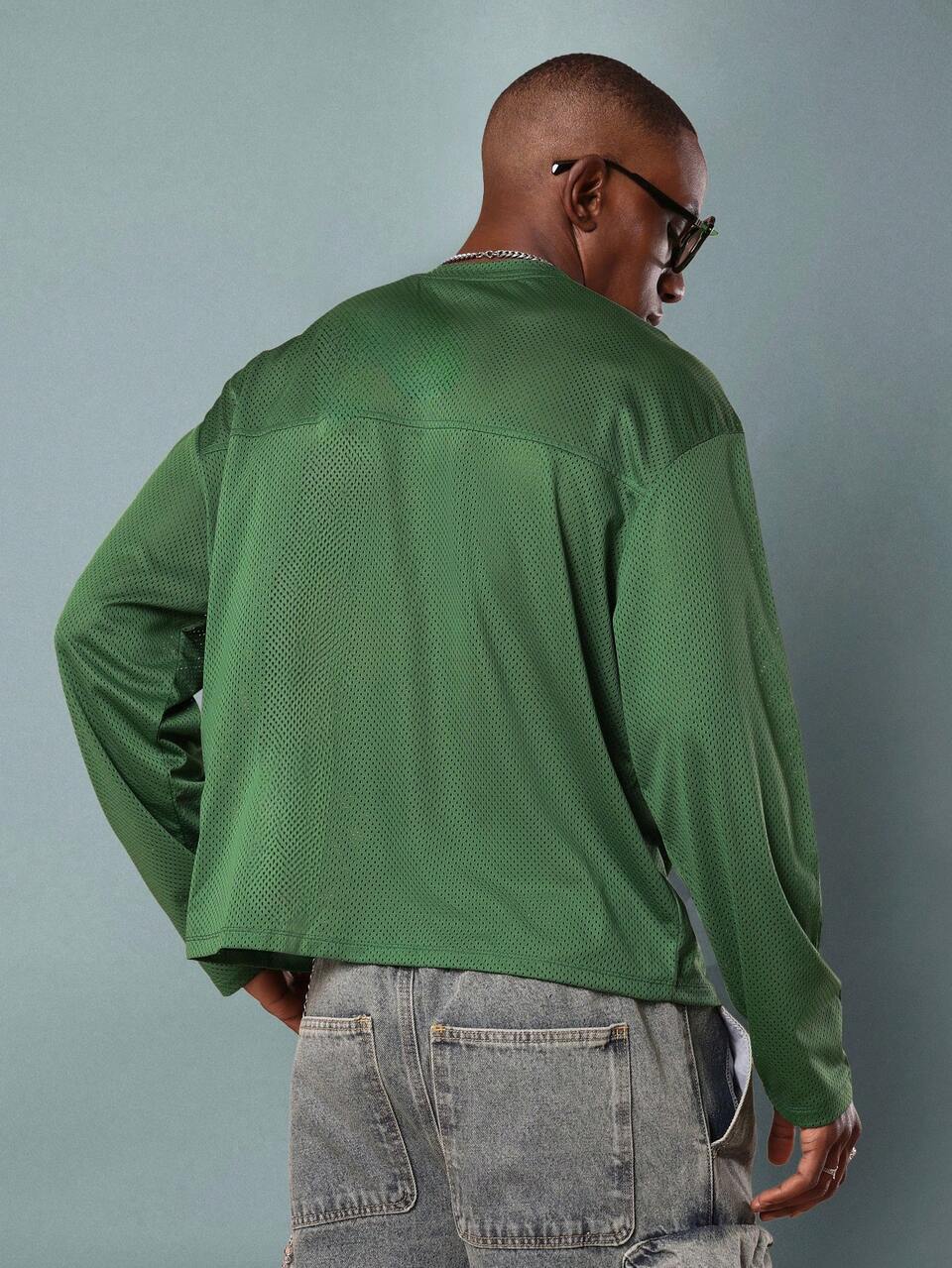 Langarmshirt aus Mesh-Jersey mit Zahlendruck