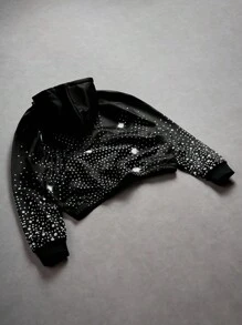 PAVTROS Áo hoodie Y2K cổ điển phong cách đường phố Goth in họa tiết châu Âu & Mỹ mới năm 2025, áo hoodie in đá đen, phong cách Emo, phong cách những năm 2000 - màu đen - Xem 4