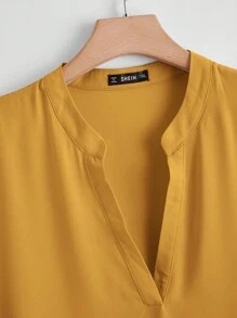 EMERY ROSE Áo sơ mi Plus Size Cao thấp màu trơn Giải trí - Màu Mù tạt vàng - Xem 4