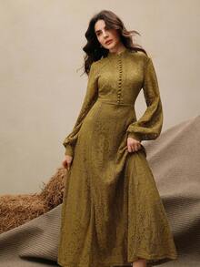 Anewsta Đầm Maxi Ren Tay Dài Màu Đỏ Tía Cho Nữ Trang Phục Nữ - màu xanh lá - Xem 5