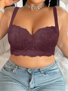 DesireSculpt 1 件加大码蕾丝舒适无缝支撑钢圈文胸，提升 - 紫色 - 查看 7
