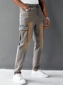 Manfinity Homme Quần Jeans Denim Túi Khóa Thường Ngày Cho Nam - Màu xanh lam - Xem 5