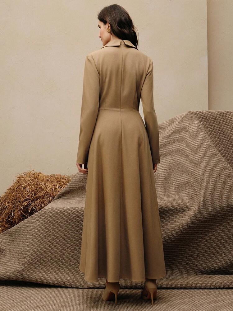 Elegant Minimalist Long Sleeve V-Neck Twist Front Fitted Dress