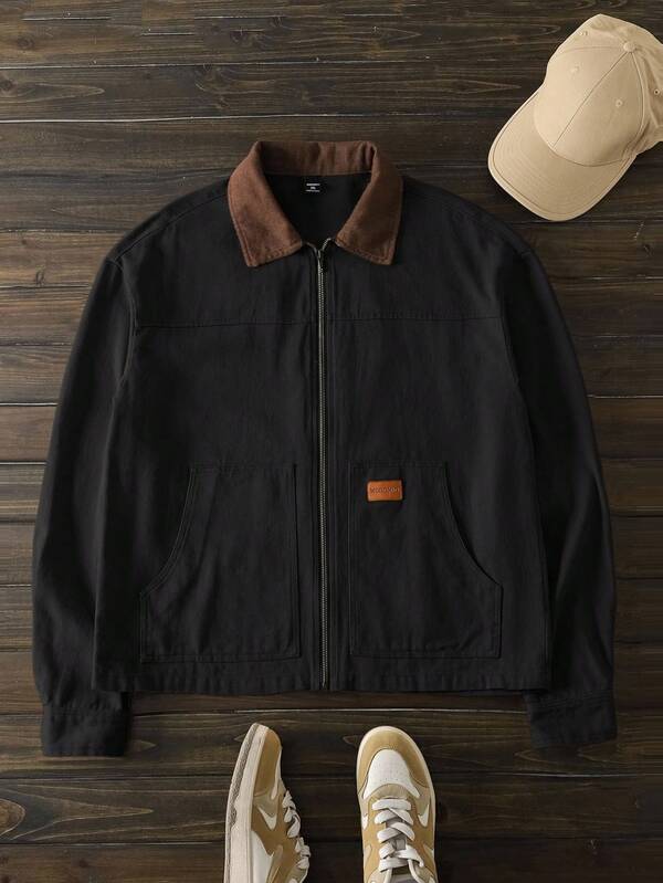 EASEVO Plus Size Men's Woven Long Sleeve Casual Shacket, Suitable For Autumn, For Fall Winter