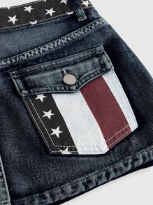 ROMWE Grunge Punk Independence Day USA Flag Print Sexy Mini Denim Skirt For Women - Blue - View 4