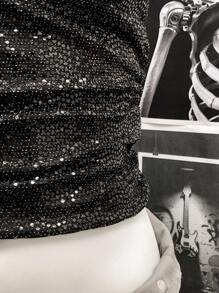 StreetHx 女式黑色亮片细肩带吊带背心，夏季 - 黑色 - 查看 4