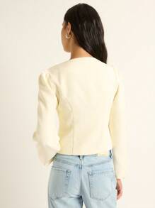 Nöista Elegant Cream White Autumn Jacket For Tea Party,Chic Business Casual Vintage Button Flattering Fit Office Teacher Stylish Winter Layer For Fall - White - View 3