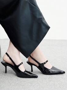 CUCCOO BIZCHIC Giày cao gót mũi nhọn gợi cảm màu đen có khóa cài thanh lịch dành cho nữ khi đi làm văn phòng - màu đen - Xem 4