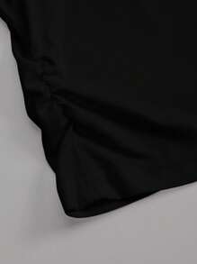 INAWLY Women's Plain Collar Short Sleeve Casual Pleated T-Shirt