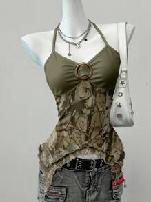 Attitoon 女式拼接树枝印花圆形连接时尚挂脖背心 - 彩色 - 查看 4