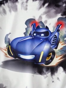 Batwheels X SHEIN 青少年男童休闲日常扎染汽车印花卫衣 儿童卫衣 男童白蓝图案卫衣 男童汽车图案卫衣 男童卡通汽车卫衣 - 彩色 - 查看 6