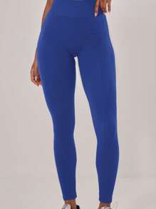 Musera Sport 罗纹高腰无缝运动紧身裤，适合板网球、匹克球、健身秋冬 - 寶藍色 - 查看 2