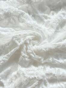 SHEIN x Eduarda Gutierrez Soleia 女士优雅白色花卉纹理针织露背系带褶饰迷你裙套装，适合节日、下午茶、婚礼、派对、海滩、春夏假期、游轮、音乐节、波西米亚风度假 - 白色 - 查看 7