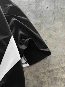 EASEVO 撞色圆领宽松大码男式 T 恤 - 黑色 - 查看 5