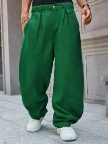 Manfinity EMRG Men's Street Fashion Green Loose Jeans Men's College Style Casual Urban Fashion - Green - View 7