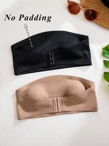 SHEIN 2 chiếc áo ngực Bandeau thoải mái, giản dị, khóa trước cho nữ, cỡ nhỏ - Nhiều màu - Xem 1