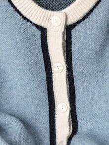 Franclia 女士撞色圆领开衫，春秋 - 藍白色 - 查看 5