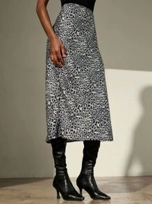 Aveloria Modichic Chân váy chữ A cạp cao họa tiết da báo dành cho nữ - Xám - Xem 4