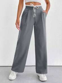 EURMUSE Pantalón de confort negro y blanco para mujer de talla pequeña - Gris Claro - Ver 5