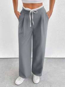 EURMUSE Pantalón de confort negro y blanco para mujer de talla pequeña - Gris Claro - Ver 6