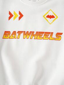 Batwheels X SHEIN Young Boy Cartoon Pattern White Long Sleeve Sweatshirt