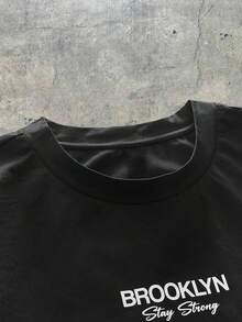 EASEVO 撞色圆领宽松大码男式 T 恤 - 黑色 - 查看 4