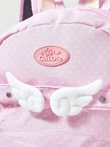 ROMWE Anime 1 chiếc Ba lô thời trang nữ chấm bi trắng hình cỏ ba lá màu hồng dễ thương Kawaii, Ba lô kim loại in nốt nhạc ngôi sao Y2K của trường đại học mới, Túi đựng thức ăn mini hoạt hình nhiều lớp trong suốt có thể tùy chỉnh - Hồng - Xem 3