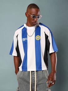 SUMWON Striped Football Jersey Classic Soccer Club Shirt Team Wear Crew Neck Summer Season Lightweight Technical Jersey