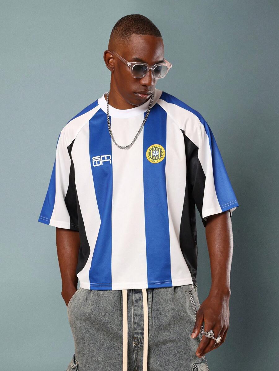 SUMWON Striped Football Jersey Classic Soccer Club Shirt Team Wear Crew Neck Summer Season Lightweight Technical Jersey