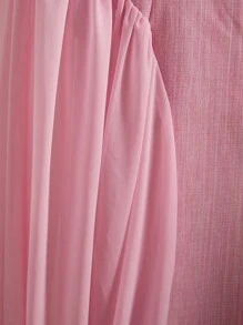 Aveloria Rosie 优雅郁金香3D短袖圆领下摆开叉混合材质拼接粉色竹节针织连衣裙