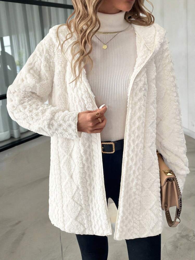 SHEIN Clasi Women's Casual Hooded Textured Fleece Jacket, Autumn/Winter,Fall - White - View 7
