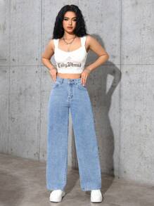 SHEIN PETITE Women's Pocket Button Casual Versatile Commute Loose Fit Denim Wide Leg Pants - Light Wash - View 5