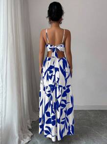 Elenzga 女装夏季新款吊带收腰花卉印花连衣裙（不对称花卉图案）