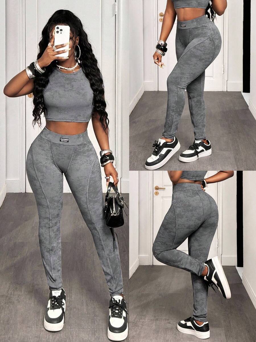 BamGleam Women's Casual Versatile Tie-Dye High Waist Leggings Fall Cloth For Women - Grey - View 1