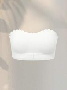 SHEIN 1pc Casual Style Seamless Comfortable Solid Color Ribbed Underwire-Free Padded Wavy Hem Front Closure Push Up Bra For Women - White - View 7