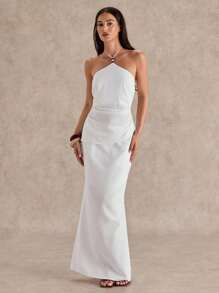 Glamine Women's Bohemian Style White Linen Halter Neck Vacation Top - White - View 3