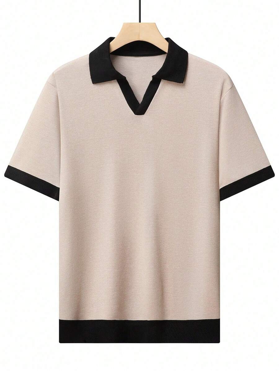Manfinity CityGents Camiseta de manga corta de punto de color contrastante para hombres, verano