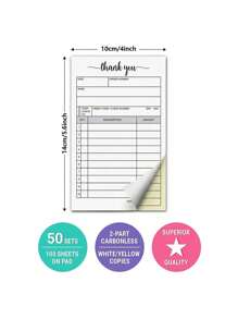 SHEIN 100 Pages/Thank You Receipt, White Yellow Two Copy Receipt, Invoice With Paper Pad - Brown - View 4