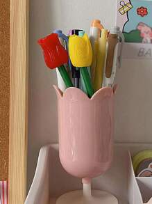 SHEIN Tulip Pen Holder Girl Heart Pen Holder Makeup Brush Storage Bucket Back To School