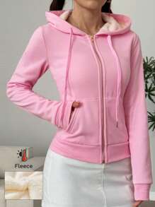 Flirla Sudadera con capucha de felpa elástica de corte ajustado y estilo vintage americano con bolsillos, para mujeres en graduación, regreso a la escuela, graduación, maestros, sudadera de regreso a la escuela para otoño