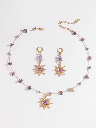 Fairycore طقم قلادة وأقراط، قلادة عباد الشمس غير متماثلة، مجموعة مجوهرات طازجة ومتعددة الاستخدامات للنساء