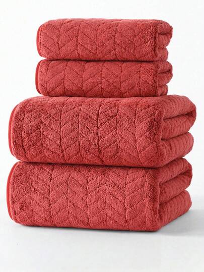 SHEIN 珊瑚绒菱形图案毛巾，柔软舒适，吸水性强，不掉毛。毛巾套装包含提花干发巾和手巾，适合家庭浴室使用，适用于洗脸和沐浴、浴室配件和浴室装饰。